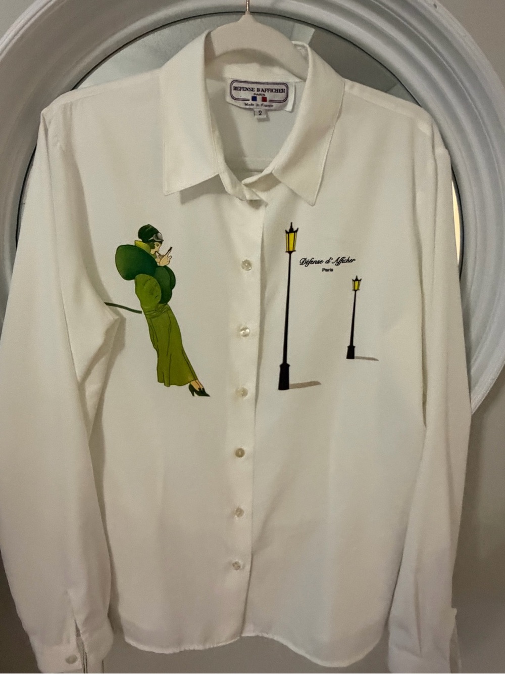 White Dress Shirt with Green Illustration Print